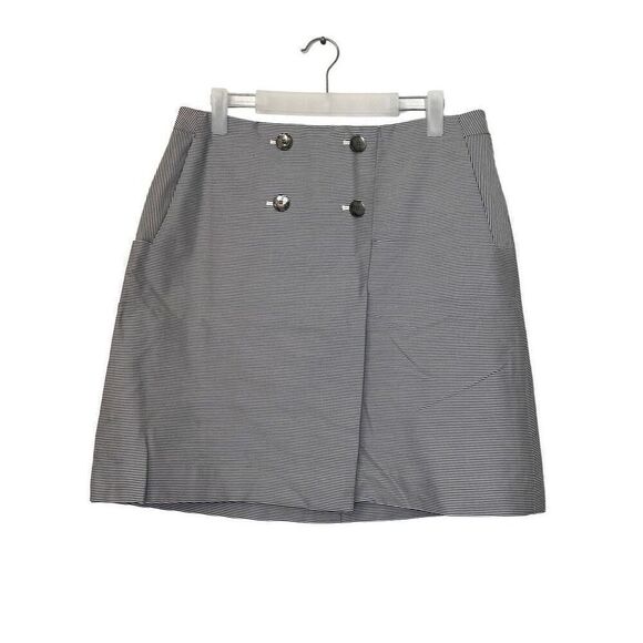 The Limited Striped Faux Wrap Lined Front Button A-Line Mini Skirt Navy White 12 - Picture 1 of 7